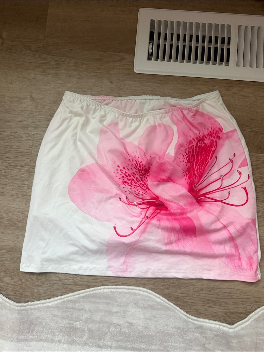 Women’s White Skirt with Pink Floral Print